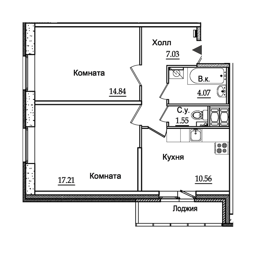 Двухкомнатная квартира в : площадь 57.02 м2 , этаж: 2 – купить в Санкт-Петербурге